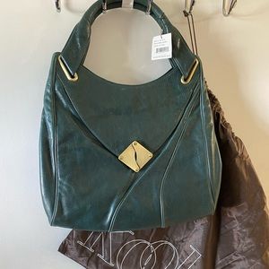 NWT Kooba Logan Teal ITALIAN Leather Large Hobo Shoulder Bag Tote With Dust Bag